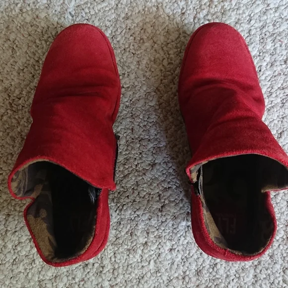 Fly London Shoes Yip Red Suede Wedge Heel Ankle Boots Size EU 37 US 6.5